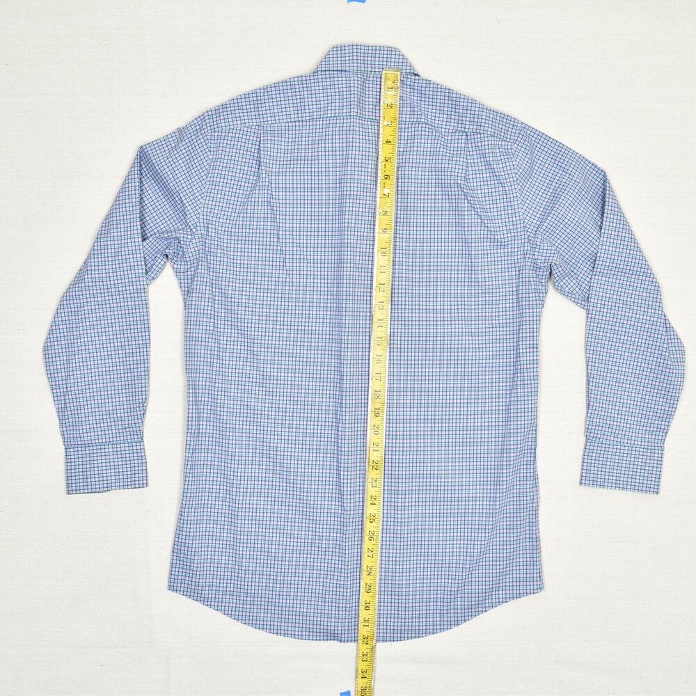 LRL Lauren Ralph Lauren Cotton Blue Plaid Size 15.5 32/33 Slim Non Iron Stretch - Picture 5 of 8